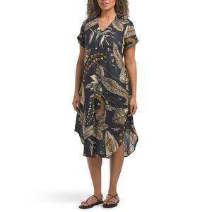AYFEE BLACK GOLD Short Sleeve Printed Maxi Cover-up Dress